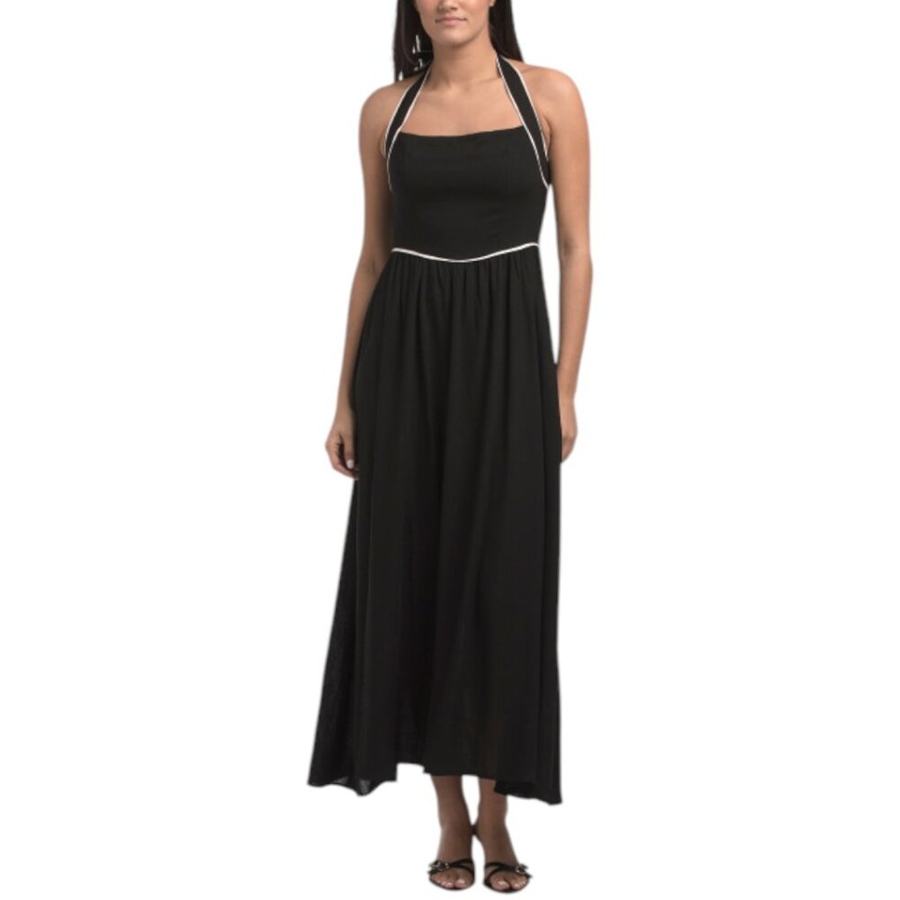 WHITE CLOSET Linen Blend Halter Maxi Dress